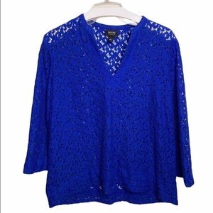 Nicole by Nicole Miller Royal Blue Lace Blouse